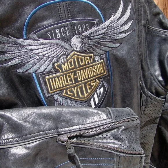 MEN'S AUTHENTIC HARLEY DAVIDSON 115th ANNIVERSARY EAGLE LEATHER JACKET X LRG EUC - Picture 5 of 9